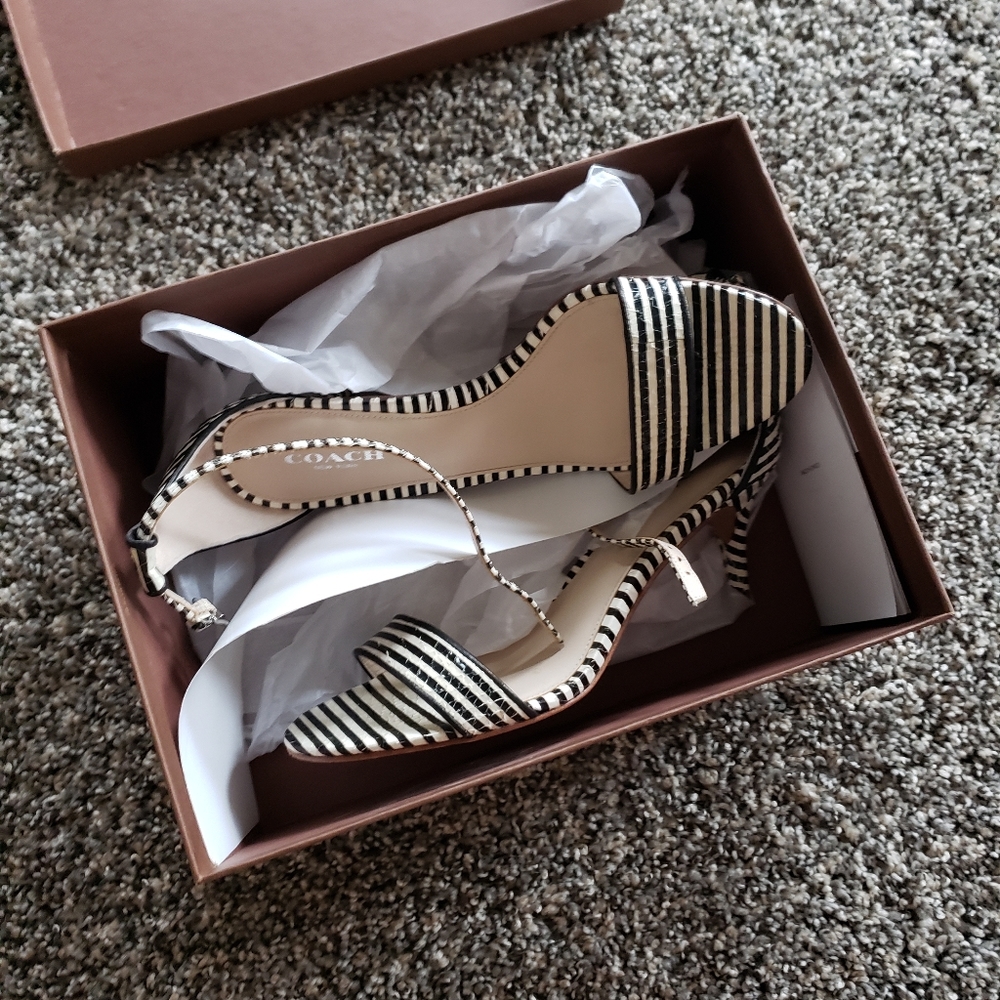 Coach stripey heels black and white